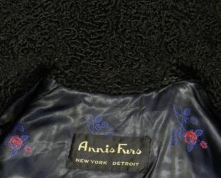 Vintage Annis Fur Coat Black Persian Curly Lamb Mink Cuffs A Line 48 