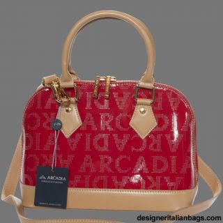 Arcadia Italian Designer Red Perforated Patent Leather Bowling Bag 