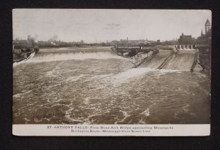 1909 St. Anthony Falls from Stone Arch Burlington Route Railroad 