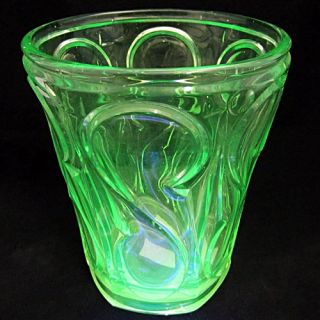 Vintage Uranium/Vaseline Molded Glass Vase Art Nouveau Design