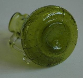 Vintage Blenko Olive Green Crackle Glass Pitcher EXC