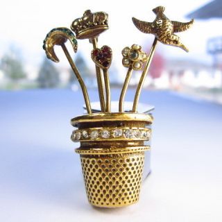   Thimble Rhinestone with Stick Pins Vintage Estate Brooch Pin