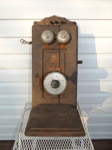   Antique Oak American Electric Wall Telephone Parts Phone Old Vintage