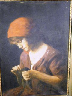 Antique Signed Armin Glatter Portrait Seamstress Oil C 1890 Hungarian 
