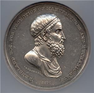 1826 New England Society Mech. Archimedes Silver Award Medal 