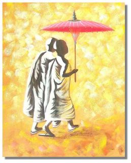 Art Monk Umbella Red Yellow Tibets Canvas Painting B117