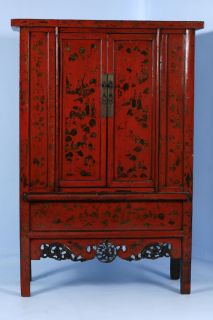 Antique Pair of Original Painted Chinese Armoires Cabinet c1770