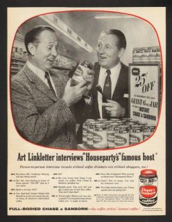 1956 Art Linkletter Chase Sanborn Coffee Print Ad