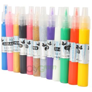 12 Colors 3D Paint Pen UV Gel Acrylic Nail Art Polish Set New