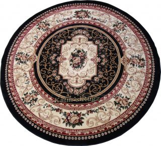   Persian Round Woven Carpet 7x7 Area Rug Black Actual Size 610 x 610