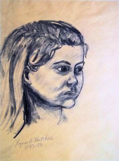 Lynn Hutchins Original Art Charcoal Drawing Portrait from Life Girl 