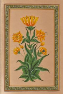   Flower Miniature Painting Moghul Indian Handmade Watercolor Art