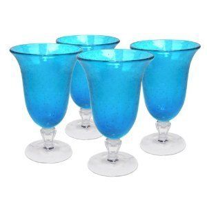 Artland Iris Footed Tea 18 Ounce Turquoise Glassware Set of 4 Goblets 