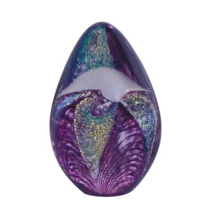 Glass Eye Studio Dichroic Violet Purple Flower Egg Paperweight with 