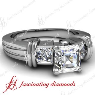 30 Ct Asscher Cut 3 Stone Exemplary Diamond Engagement Ring Bezel 