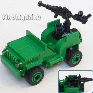 Lego Army World War Soldier Jeep with Custom Magazine Gun No Box 7595 