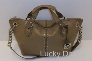 New Michael Kors Large Leather Astor Chain Satchel Handbag Bag Dark 