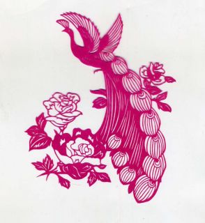 chinese folk art paper cuts peacocks and roses