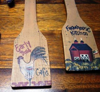 Country Kitchen Wall Art Decor Spoons Spatulas Farm Barn Rooster Stain 