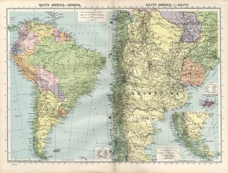 Very Nice Large 1940 Philips Atlas Maps South America