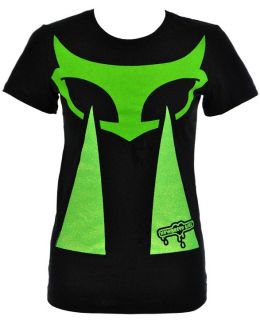 New Breed Girl Green Glitter Astro Kitty Top Goth Punk Geek T Shirt 