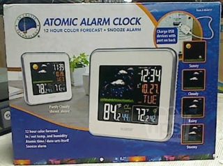 La Crosse 654417 Atomic Alarm Clock w Color Weather Forecast