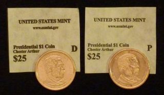 2012 D & P   UNC Chester Arthur Presidential Dollar Coin Set   From 