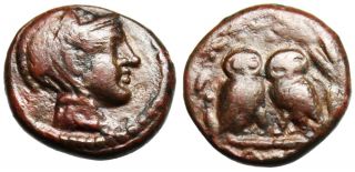 Attica Athens AE13 Two Owls Facing 322 307 Authentic Ancient Greek 