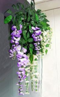 Hanging Silk Purple White Artificial Wisteria Fake Flower Vine Wedding 