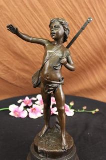 Auguste Moreau Solid Bronze Boy with Banjo Sculpture Music Statue 