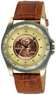 August Steiner CN001G Wheat Penny Antique Gold Coin Mens Watch
