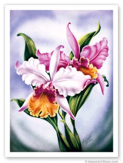 Hawaiian Vintage Art Deco Print Hawaii Orchid Flower