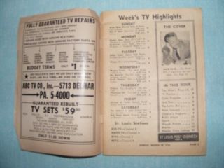 Vintage TV Magazine St Louis TV Guide March 30 April 5 1958 Jack Paar 
