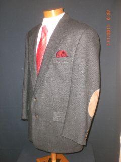 Austin Reed Mens Sport Coat Gray Feather Tweed Suede Elbows 46L 46 E56 