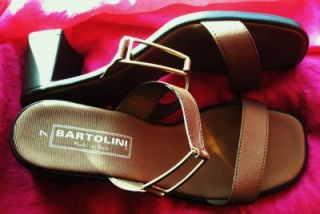 Bartolini Shoes Brown Canvas Sandals Slides w Buckle SIZE7M 37 5 Made 