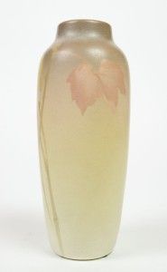   Maple Leaf Beautiful Arts Crafts Vase Signed by Lenore Asbury