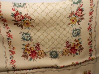 Vintage Floral Print Tablecloth Table Linen Bold Fall Colors 50x60 