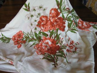 Vintage Tablecloth Table Linen Beautiful Fall Flowers on Pale Yellow 