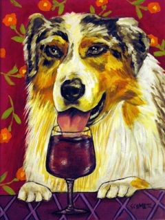 Australian Shepherd Wine Dog Art Set Off Notecards