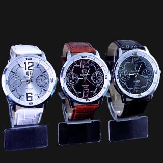 3pcs Fine Great Mens Leather Fashion Large Quartz Watch B5