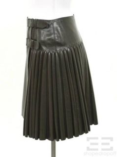 Azzedine ALAIA Black Pleated Leather Double Buckle Skirt Size Medium 