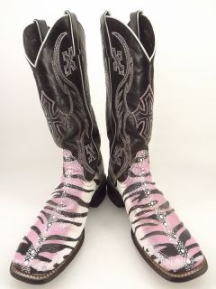    cowboy boots black pink tiger ray Nocona 7 5 B western emboridered
