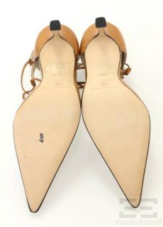 Brian Atwood Tan Leather Pointed Toe Lace Up Heels Size 39.5 NEW
