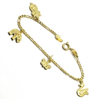 Gold 18K GF Chain Link Little Bracelet Girl Baby Charms Elephant Owl 5 