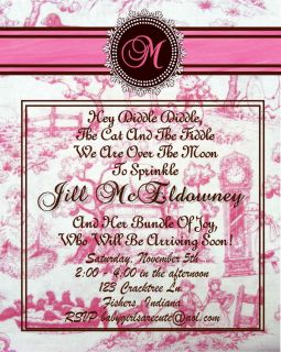   Nursery Rhyme Mother GOOSE Toille Baby Shower Invitation