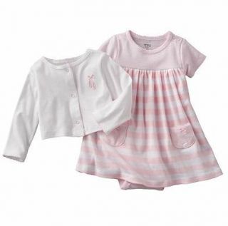 Carters Baby Girl Clothes Set Cardigan Dress White Pink 6 9 12 Months 