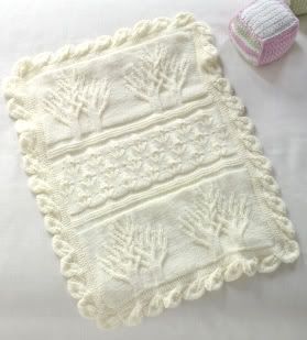 Heirloom Aran Twin Trees Pattern Baby Blanket with Leafy Edge Knitting 