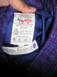 Avoca Collection Irish Purples Blues Fuzzy Wool Handloomed Jacket Sz M 