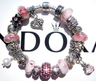 Authentic Pandora 925 Sterling Silver Bracelet with Murano Beads Pink 