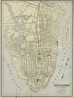 Charleston South Carolina Street Map Authentic 1887; Stations 